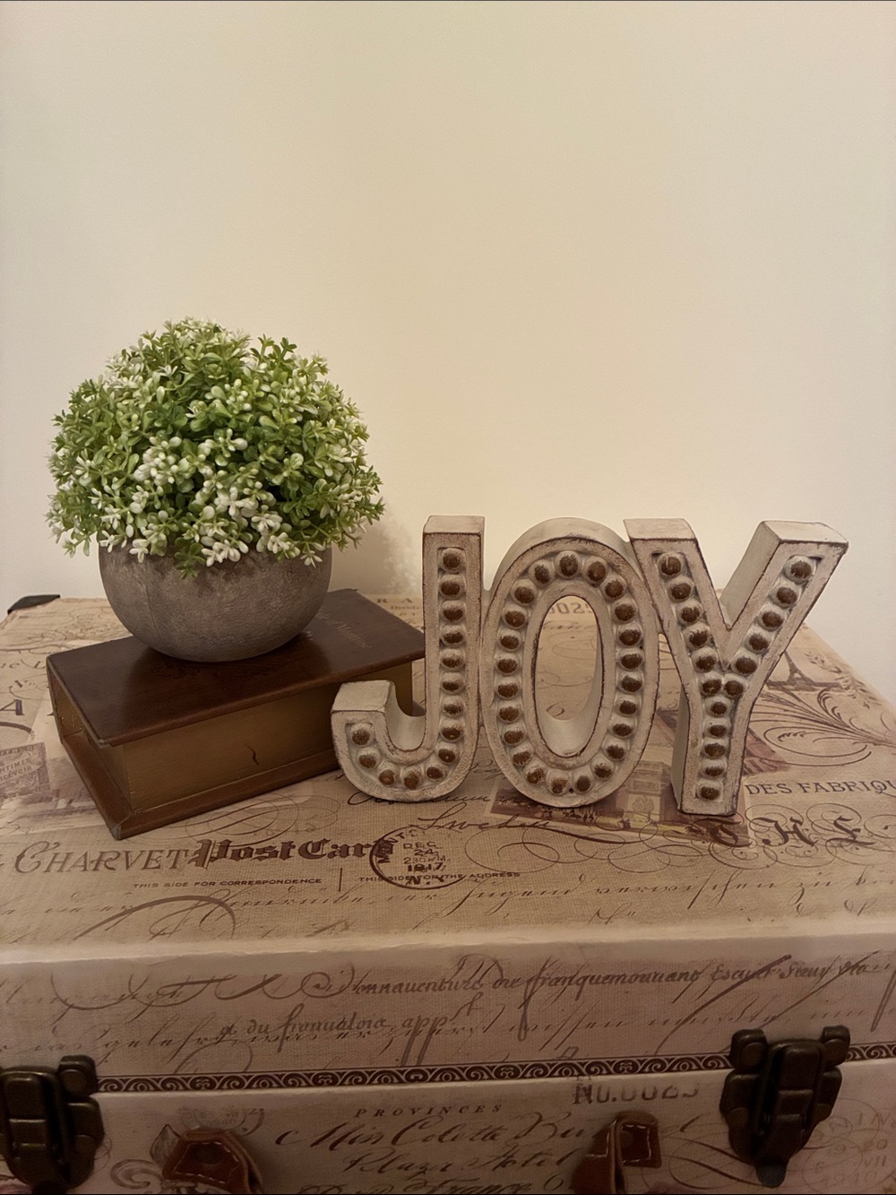 JOY Decorative Table Accent - Distressed White Holiday Sign